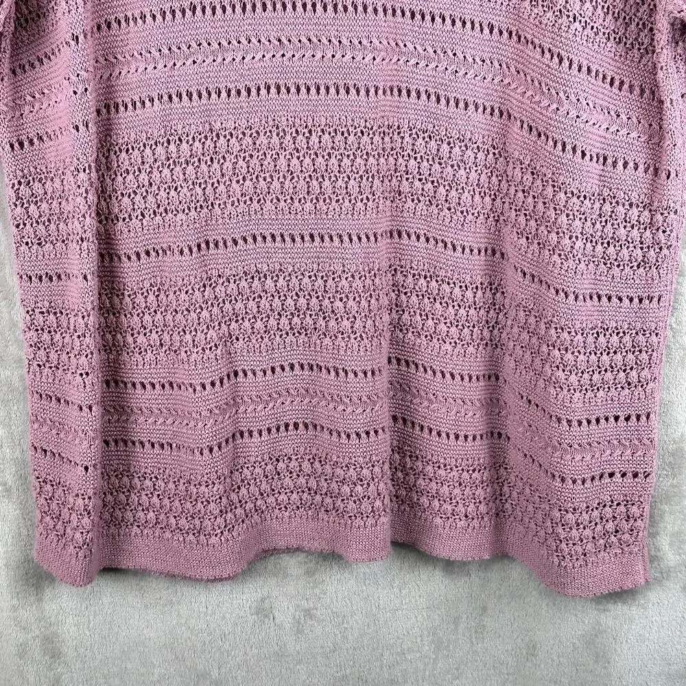 J Jill Sweater Women Large Pink Open Knit Lightweight Cotton Blend Coastal Beach